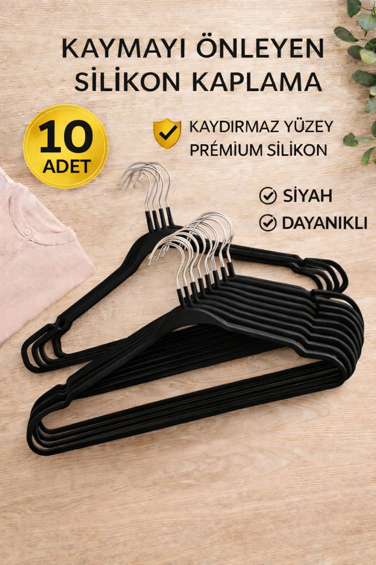  Kaydırmaz Silikon Kaplamalı Elbise Askısı (10) Adet 