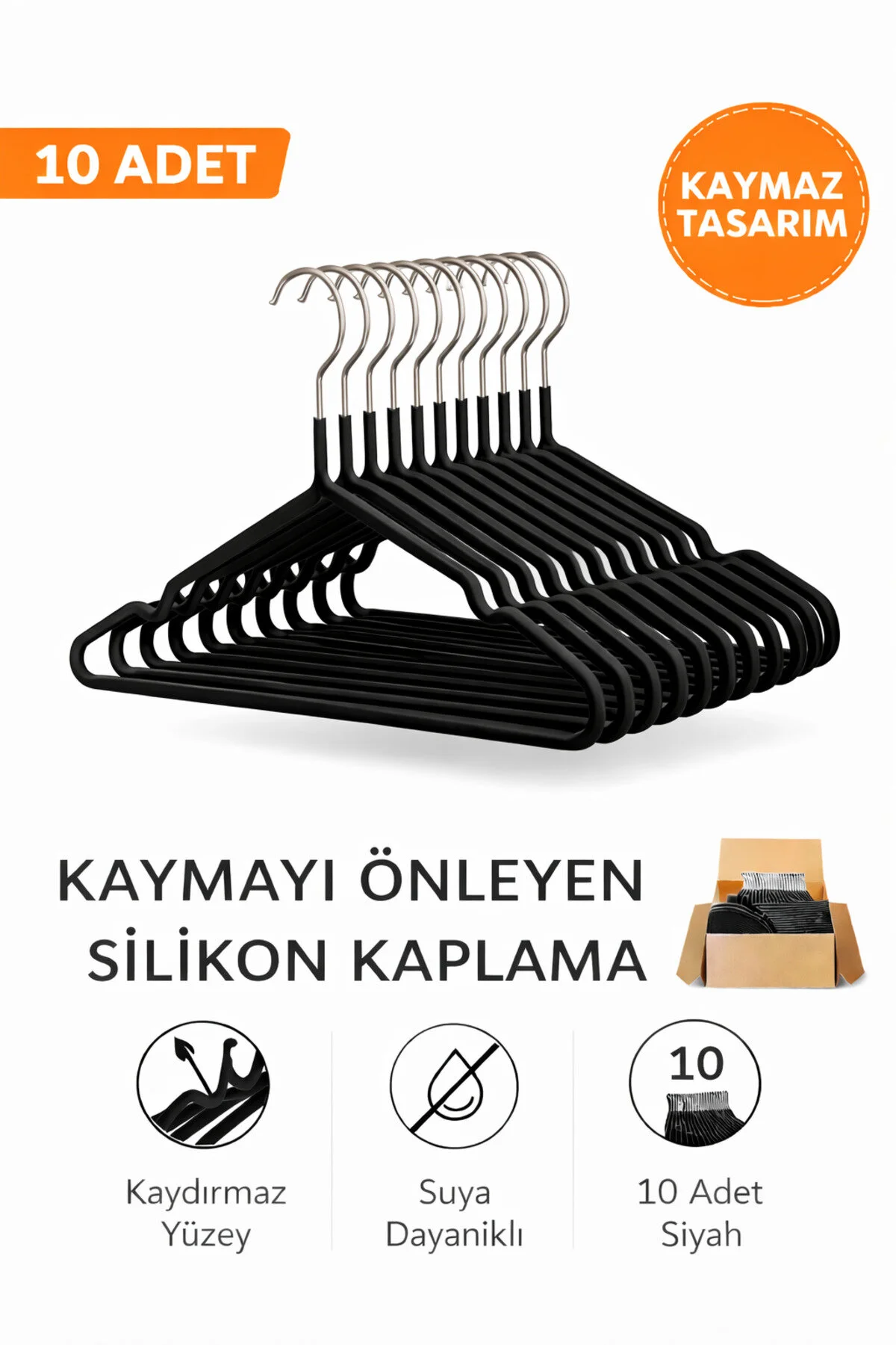  Kaydırmaz Silikon Kaplamalı Elbise Askısı (10) Adet 