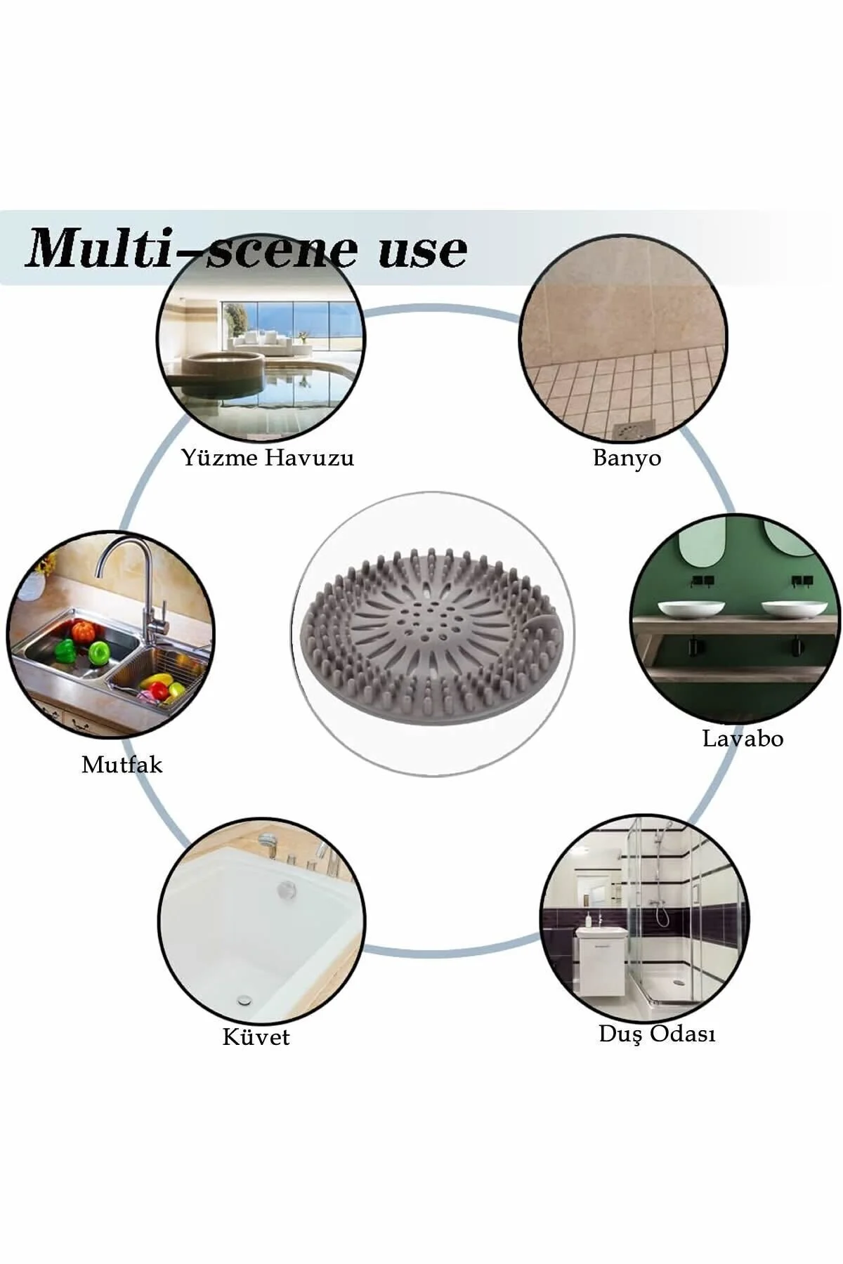 Süzgeçli Silikon Lavabo Ve Küvet Tıkacı Yuvarlak