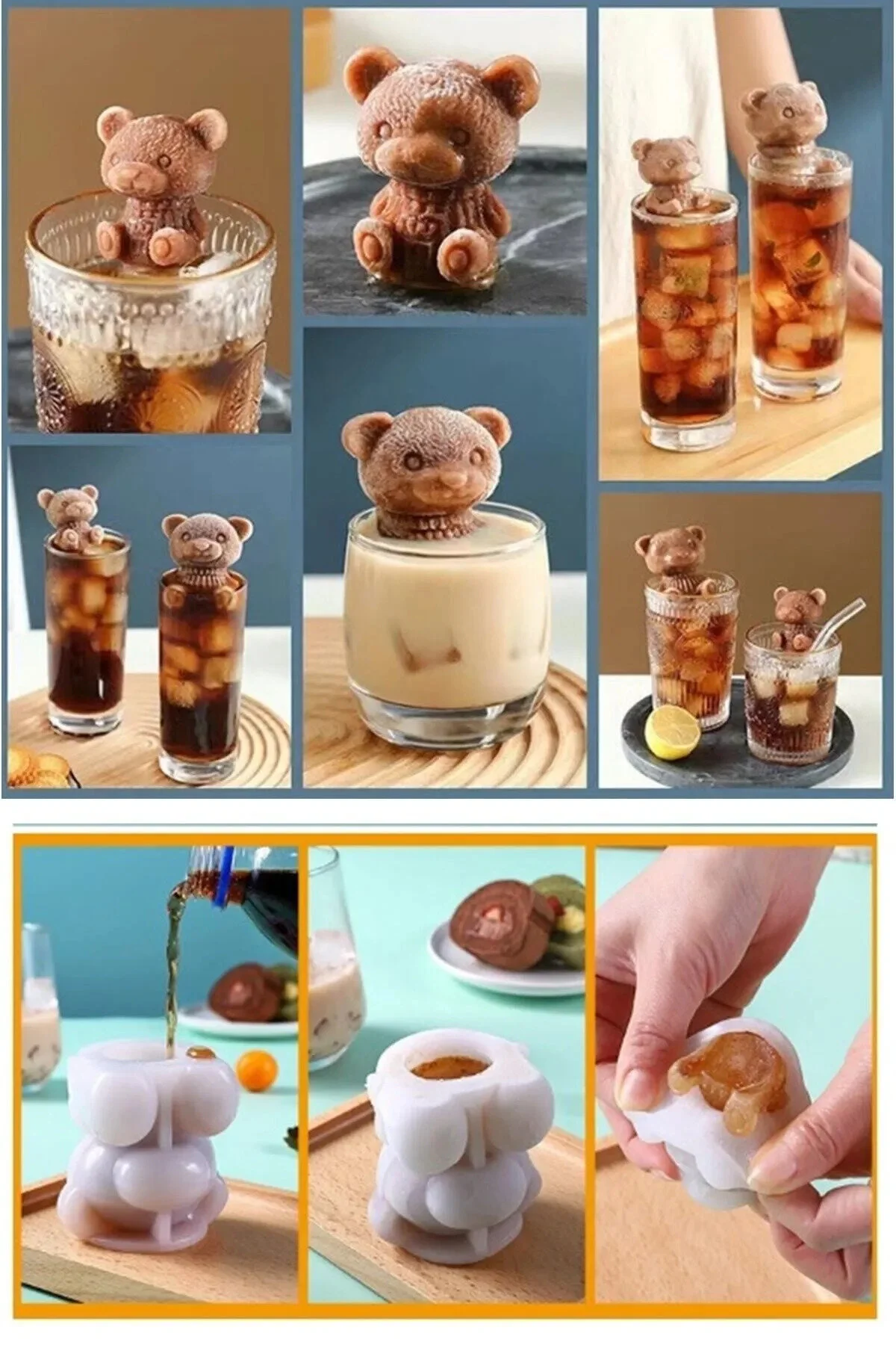 Figürlü Mini Sevimli Ayı Şeklinde Silikon Buz Kalıbı