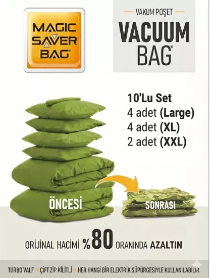 10 Adet ( 4L + 4XL + 2XXL) Vakumlu Poşet 