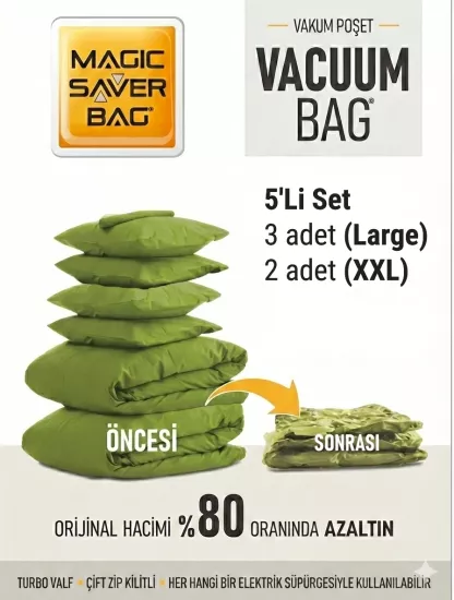 5 Adet (3 L +2 XXL ) Vakumlu Poşet