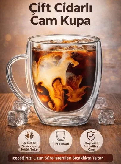 Çift Cidarlı Cam Kupa (1 Adet)