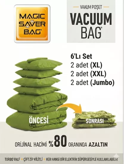 6 Adet  (2 XL + 2 XXL + 2 JUMBO )  Vakumlu Poşet 