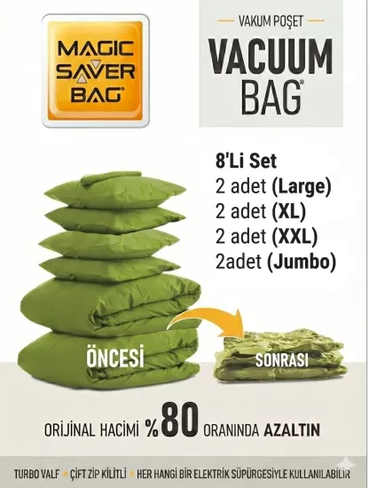 8 Adet ( 2L + 2XL + 2XXL + 2JUMBO ) Vakumlu Poşet