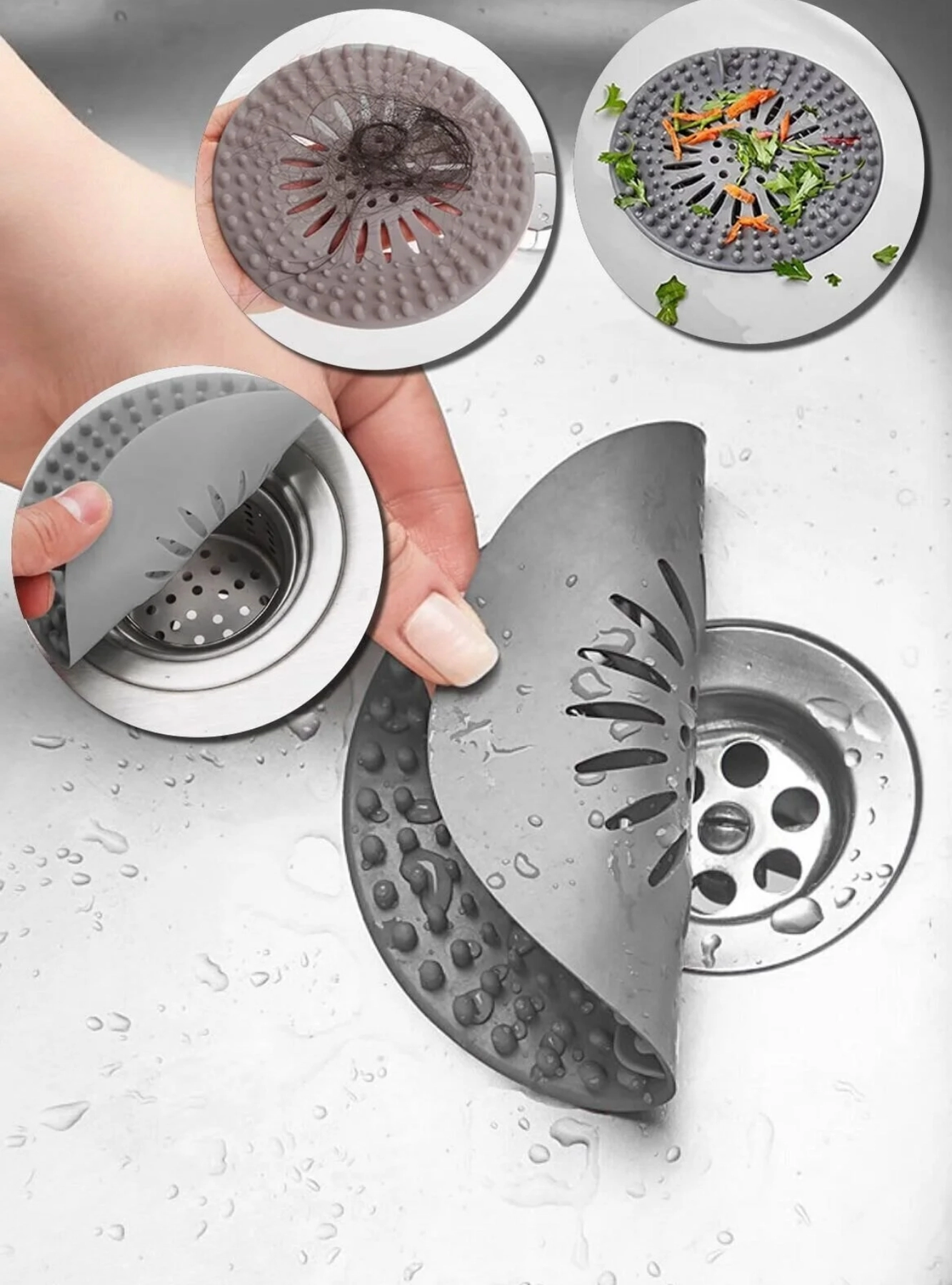 Süzgeçli Silikon Lavabo Ve Küvet Tıkacı Yuvarlak